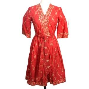 Raymond Exquisite Red Gold Traditional Indian Dress Size S/M Belted Ethnic Boho
